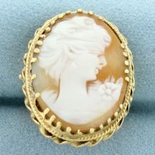 Large Vintage Shell Cameo Ring In 14k Yellow Gold