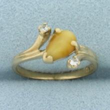 Cat's Eye And White Sapphire Ring In 10k Yellow Gold