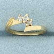 Unique Design Bypass Diamond Ring In 14k Yellow Gold