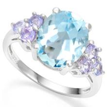 Huge Blue Topaz And Tanzanite Statement Ring In Sterling Silver