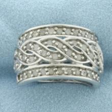 1ct Diamond Pave Twist Design Band Ring In Sterling Silver