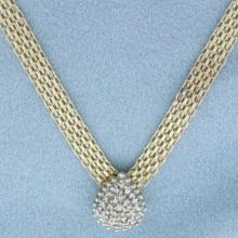 Pave Diamond Teardrop Design Necklace In 10k Yellow Gold