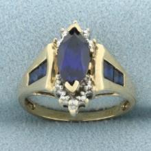 Sapphire & Diamond Ring In 10k Yellow Gold