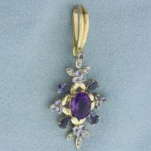 Aquamarine, Amethyst, Tanzanite, And Diamond Pendant In 10k Yellow Gold