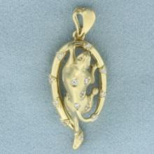 Diamond Cougar Jaguar Pendant In 14k Yellow Gold