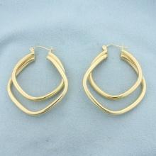 Double Square Tube Hoop Earrings In 14k Yellow Gold