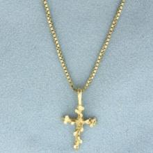 Nugget Design Cross Necklace In 14k Yellow Gold