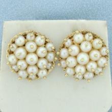 Vintage Pearl Pincushion Button Earrings In 14k Yellow Gold