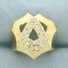 Unique Abstract Designer Cz Ring In 18k Yellow Gold