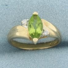 Peridot And Diamond Ring In 14k Yellow Gold