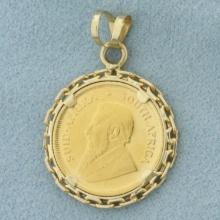 Krugerrand Gold Coin Pendant In 14k Yellow Gold Mounting