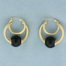 Onyx Double Hoop Earrings In 14k Yellow Gold