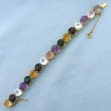 Huge Multi Gemstone Tennis Line Bracelet In 18k Yellow Gold