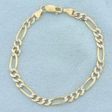 Figaro Link Bracelet In 14k Yellow Gold With 14k White Gold Accents