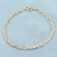 Tri-color Braided S-link Bracelet In 14k Yellow, White, And Rose Gold