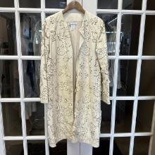 Oscar De La Renta Laser Cut Flower Lambskin Beaded Long Leather Jacket