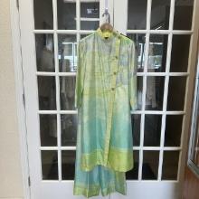 Giorgio Armani Silk Green & Turquoise Kurta Style Jacket And Pants Set