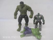 Variety of 3 Hulk Figures Including 2012 Action Figure Hasbro 8" Hulk, One Movable Armored Hulk and