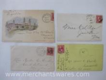 Four Vintage Stamped Envelopes all with 2 Cent George Washington Red Stamp, 1907 Moran Kansas