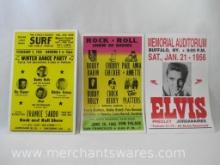 Three REPRINTED 2000s Cardboard Posters 22" x 14" Including Buddy Holly Winter Dance Party, Elvis