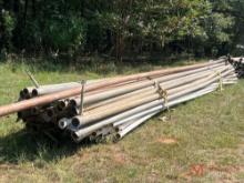 BUNDLE OF VARIOUS LENGTH 4" METAL IRRIGATION PIPE WITH COUPLERS AND SPRINKLER HEADS