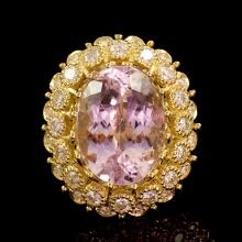 14K Gold 22.06ct Kunzite 2.47ct Diamond Ring