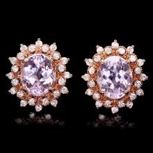 14k Rose 9.00ct Kunzite 1.30ct Diamond Earrings