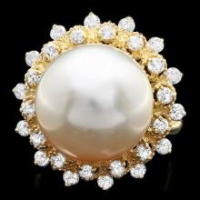 14k Gold 14 X 14mm Pearl 1.00ct Diamond Ring