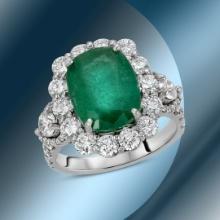 14K Gold 5.50cts Emerald & 2.68cts Diamond Ring