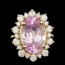 14k Gold 10.00ct Kunzite 1.55ct Diamond Ring