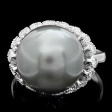 14k White Gold 14mm Pearl 0.70ct Diamond Ring