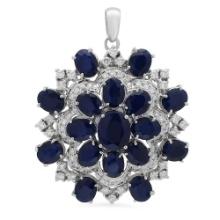 14K Gold 28.35ct Sapphire 2.55ct Diamond Pendant