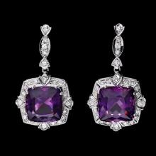 14k Gold 22ct Amethyst 1.75ct Diamond Earrings