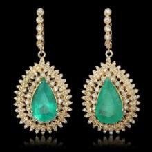 14K Gold 13.73ct Emerald 4.01ct Diamond Earrings