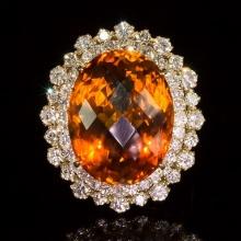 14K Gold 17.97ct Citrine 2.10ct Diamond Ring