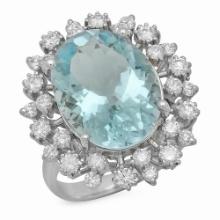 14K Gold 8.00ct Aquamarine 1.23ct Diamond Ring