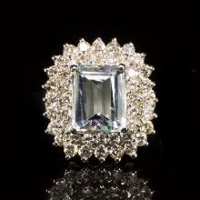 14k Gold 2.06ct Aquamarine 1.11ct Diamond Ring