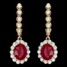 14k Gold 5.00ct Ruby 1.30ct Diamond Earrings