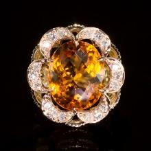 14K Gold 11.45ct Citrine 0.80ct Diamond Ring