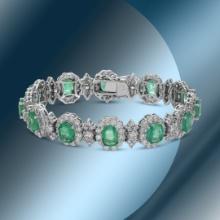 14K Gold 18.70cts Emerald & 12.01cts Diamond Bracelet