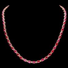 14k Gold 25.00ct Ruby 1.20ct Diamond Necklace