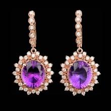 14k Rose 10.00ct Amethyst 1.85ct Diamond Earrings