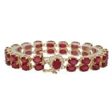 14K Gold 48.34ct Ruby 0.42ct Diamond Bracelet