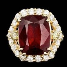 14k Yellow Gold 11.00ct Ruby 1.75ct Diamond Ring