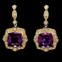 14k Gold 10.00ct Amethyst 2.00ct Diamond Earrings