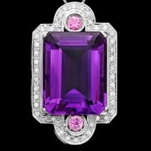 14k Gold 43ct Amethyst 0.85ct Diamond Pendant