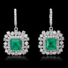 14K Gold 5.68ct Emerald 5.75ct Diamond Earrings