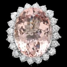 14k Gold 33.50ct Morganite 3.15ct Diamond Ring