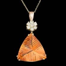 14k Gold 22.00ct Citrine 0.70ct Diamond Pendant