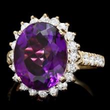 14k Gold 6.50ct Amethyst 1.10ct Diamond Ring